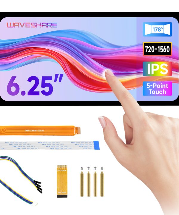Waveshare 6.25inch DSi cảm ứng điện dung hiển thị cho Raspberry Pi 5/4B/3B ,720 × 1560, IPS quang liên kết Kính cường lực Bảng điều khiển, DSi