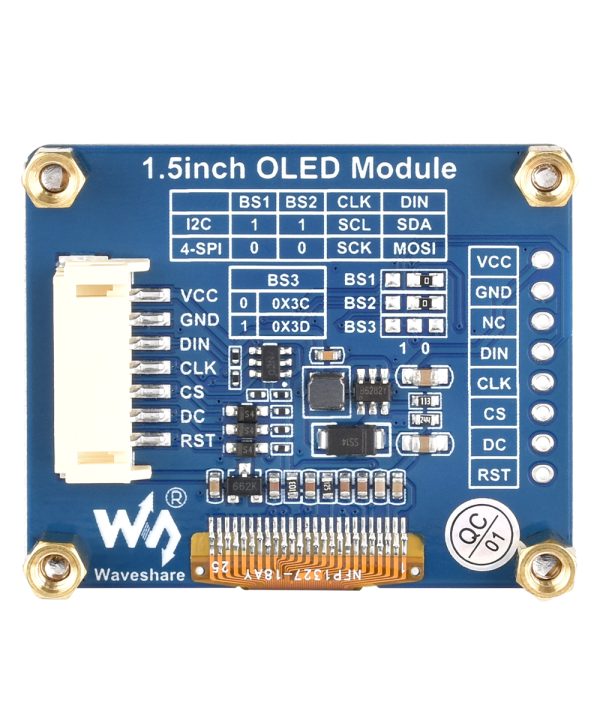 Waveshare mô-đun Màn hình OLED 1.5 inch 128x128 pixel SPI / I2C mức Xám 16 bit Tương thích với Arduino/Raspberry pi/STM32