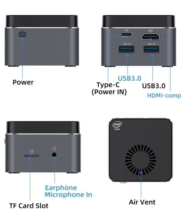 XCY Mini PC Intel Celeron N4100 Quad Core 6GB LPDDR4 128GB SSD 2.4G/5.0G WiFi Bluetooth 4.2 60Hz 4K