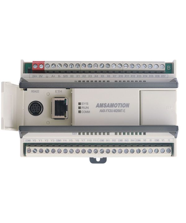 Amsamotion AMX-FX3U-M26MT-E Ethernet PLC with Transistor Outputs & Analog I/O